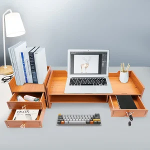 Wooden Monitor Stand Organizer - Thumbnail Image 2