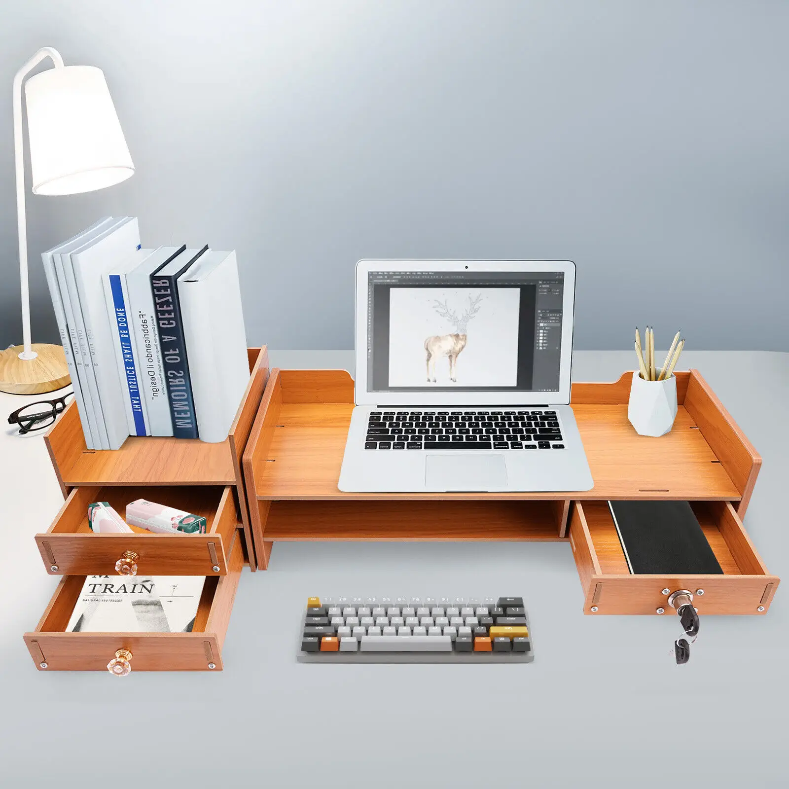 Wooden Monitor Stand Organizer - Image 2